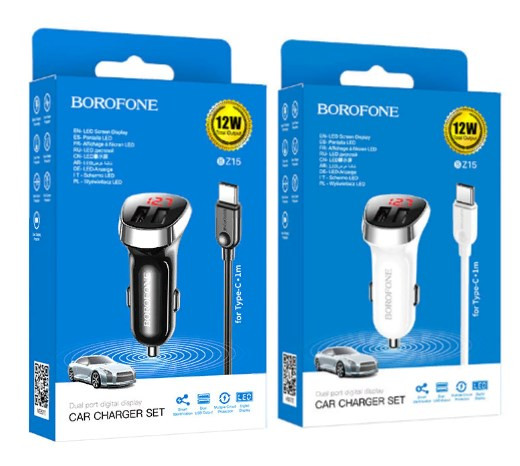 АЗУ BOROFONE BZ15 Auspicious 2USB  2.4A  LED дисплей кабель Type-C