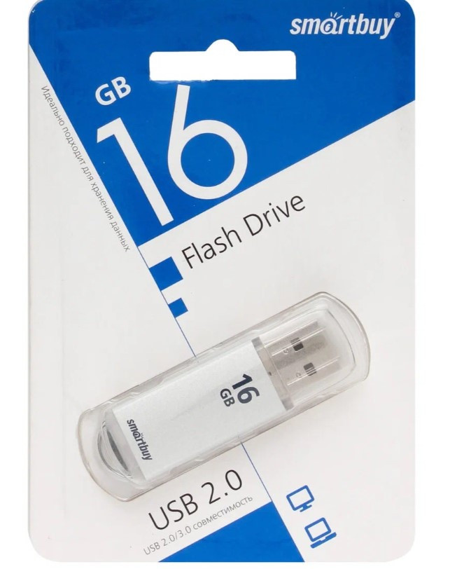 Флеш-накопитель 16Gb SmartBuy V-Cut, USB 2.0, серебро