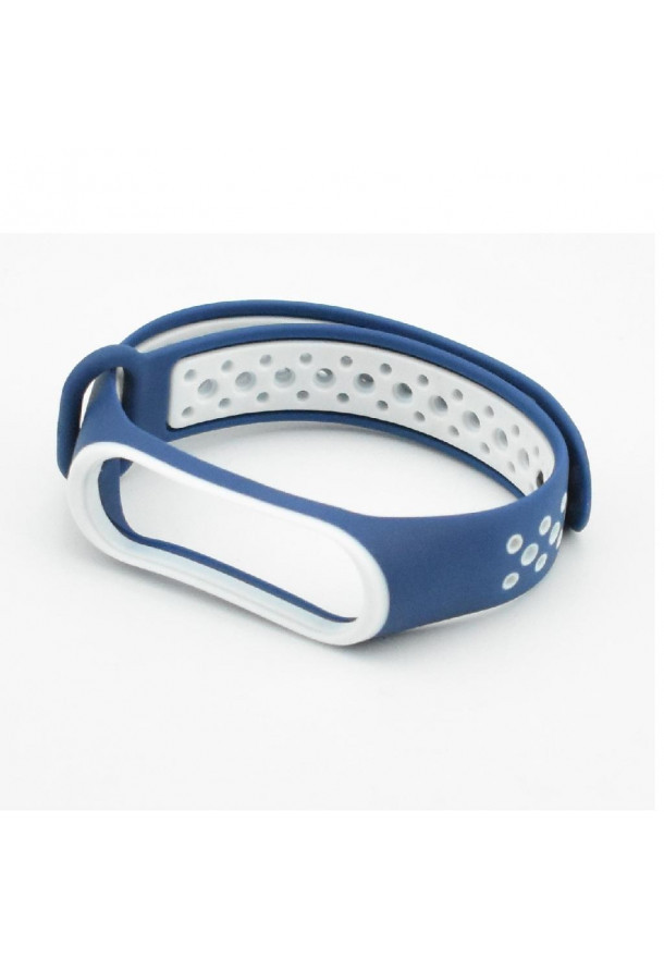 Ремешок для Mi band 3/4, с окантовкой, темно синий- белый