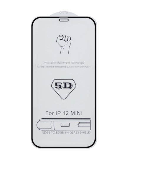Защитное стекло для ApL iph 12 Mini, 3D/4D, черное, тех пак