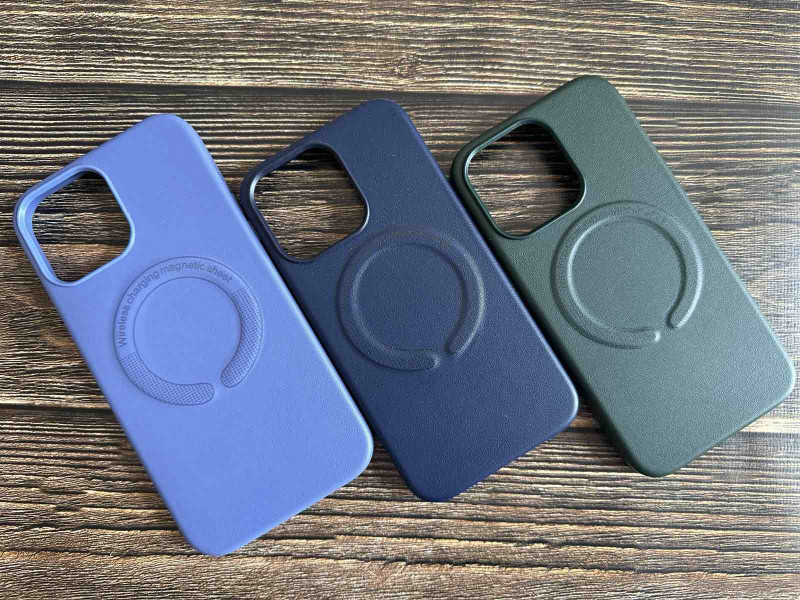 Накладка для Apl IPh 13 Pro Magsafe, под кожу, темно синий