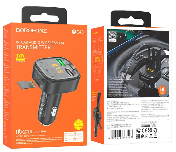 FM-модулятор BLUETOOTH Borofone BC43 Flash