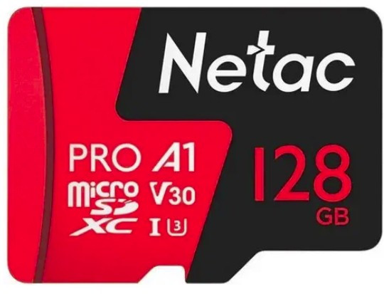 Карта памяти 128Gb MicroSD Netac, Extreme Pro, P500, Class10 UHS U3 V30 A1, 100MB/s, видео 4K, быстрая передача данных