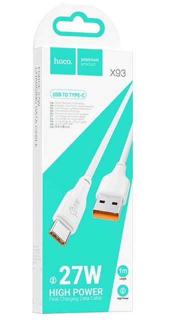 USB кабель для TYPE-C HOCO X93, Force, 3A, 27W, 1 м