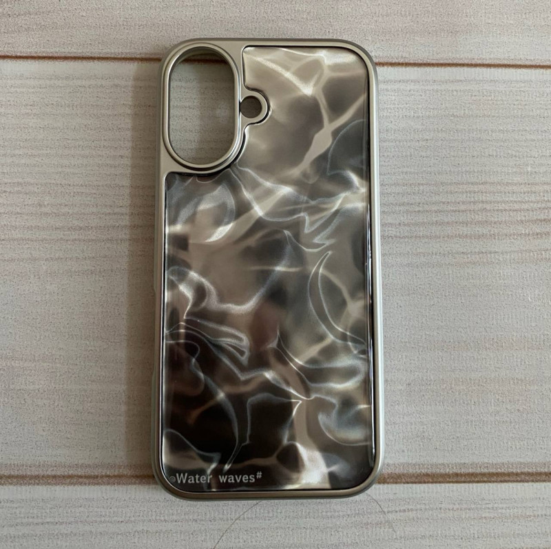 Накладка для Apl IPh 16 Pro Max, перламутровый мрамор, серебро