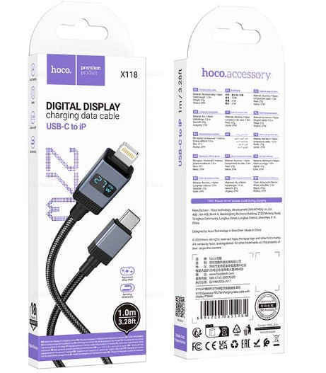 USB кабель HOCO X118, 27W, Type-c, Lightning