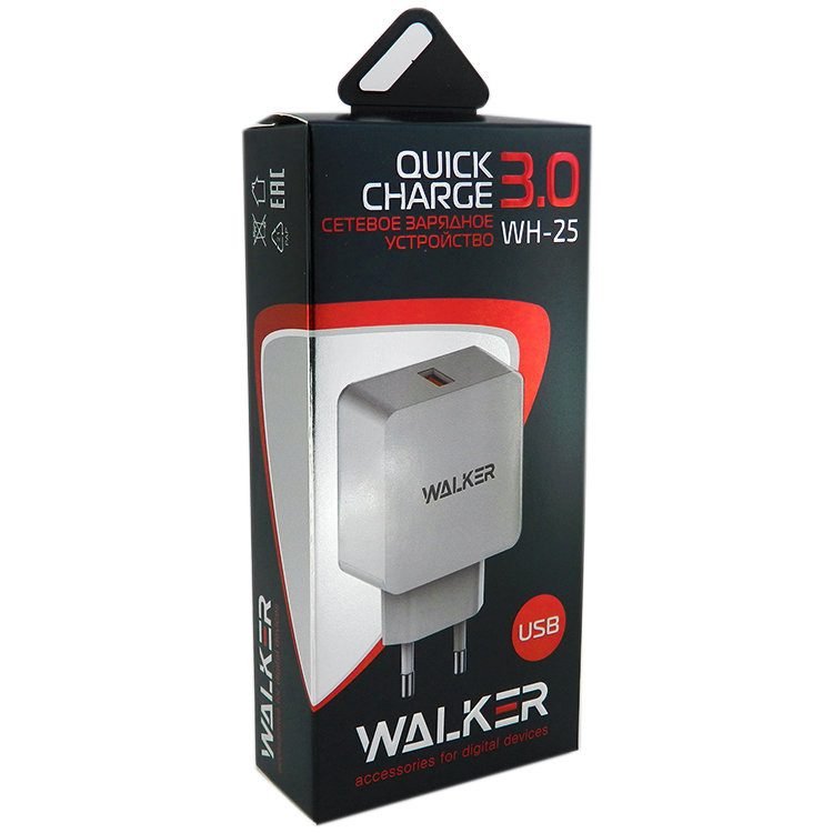 СЗУ WALKER WH-25 USB разъем (2,4А) блочок, быстрый заряд QC 3.0 белое