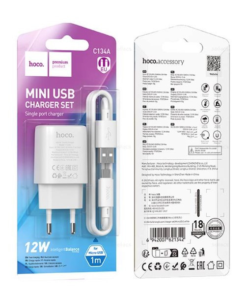 СЗУ HOCO C134A 2.4A 1USB кабель micro