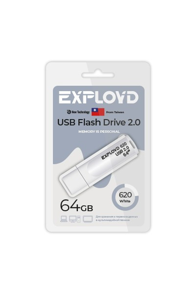 Флеш-накопитель 64Gb Exployd 620, USB 2.0, белый