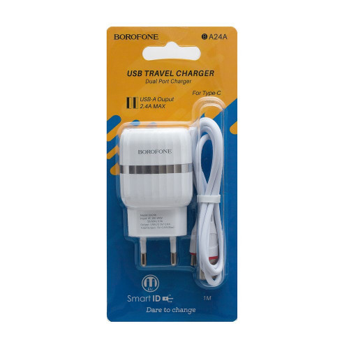 СЗУ BOROFONE BA24A Vigour, 2.4A 2USB,кабель TYPE-C
