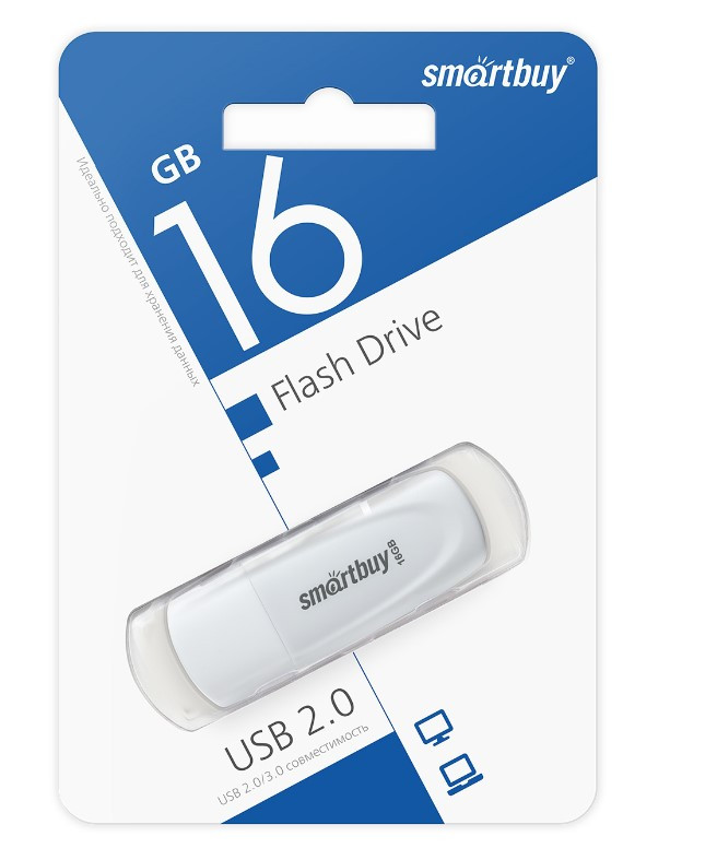 Флеш-накопитель 16Gb SmartBuy Scout, USB 2.0, белый