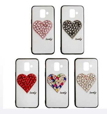 Накладка для SAMSUNG A605F (A6 Plus 2018), сердце с кристаллами, красное