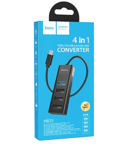 USB HUB HOCO HB25, Easy 4 в 1 Type-C, USB3.0, 3USB2.0