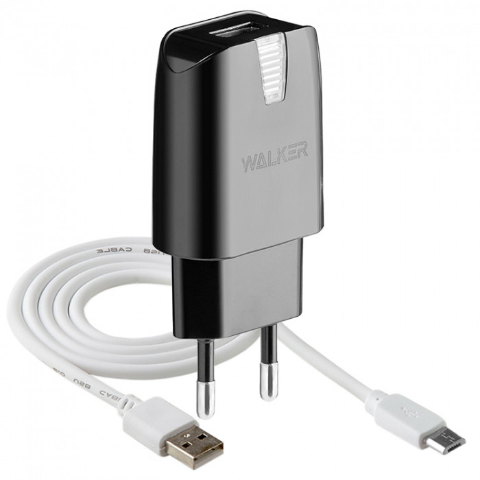 СЗУ WALKER 2в1 WH-21 USB 2А кабель micro, черный