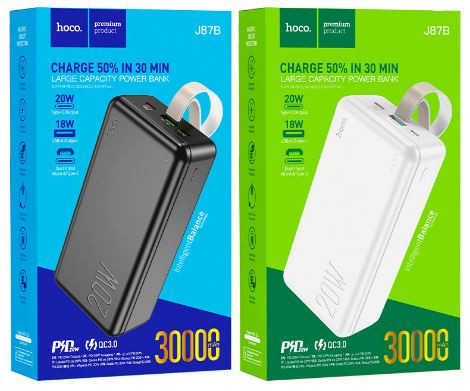 Внешний аккумулятор HOCO J87B 30000 mAh, 1 USB, micro USB, Type-C, LED, PD, б/з