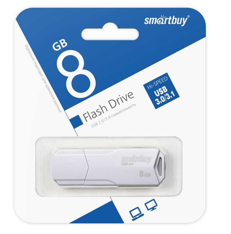Флеш-накопитель 8Gb SmartBuy Clue, USB 2.0, белый