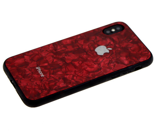 Накладка для XIAOMI Redmi 7, Мрамор с логотипом, черный борт, бордовый