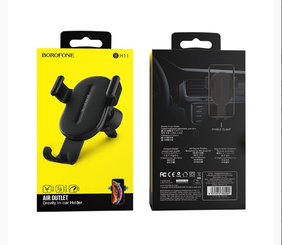 Автодержатель BOROFONE BH11 Air outlet, 55-80мм, черный, на воздуховод