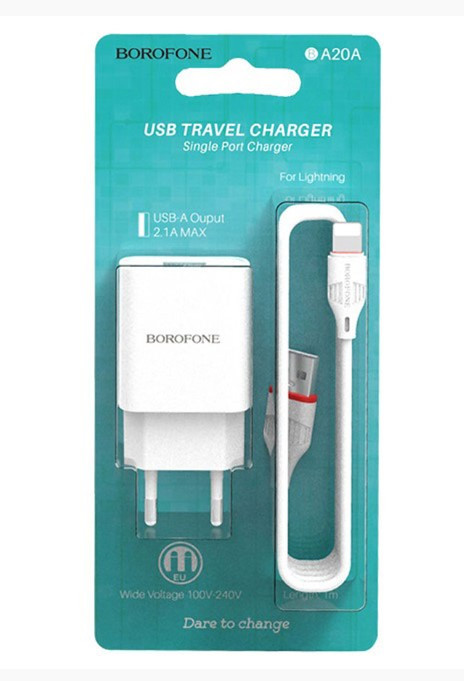 СЗУ BOROFONE BA20A 2.1A 1USB с кабелем lightning