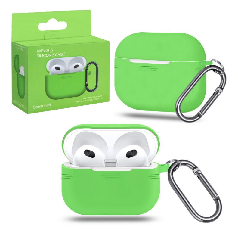 Чехол Airpods 3 Silicon Case с карабином, зеленая хвоя