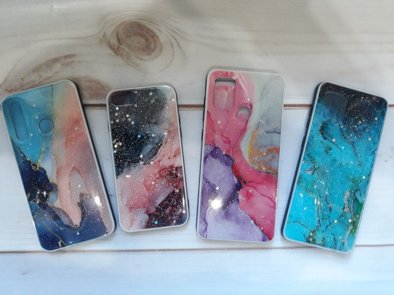 Силикон для Samsung A217 A21S, мрамор с блестками