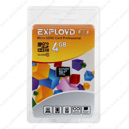 Карта памяти 4Gb micro SDHC Exployd Class10 без адаптера