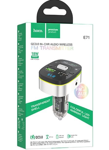 FM-модулятор BLUETOOTH HOCO E71, Crystal, 2USB, 0.5A