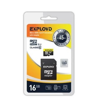 Карта памяти 16Gb MicroSDHC Exployd Class 10 Elite SD 45 MB/s с адаптером