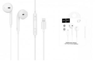 Гарнитура HOCO lightning L7 Plus, Lightning, белый, контроллер с микрофоном + Bluetooth