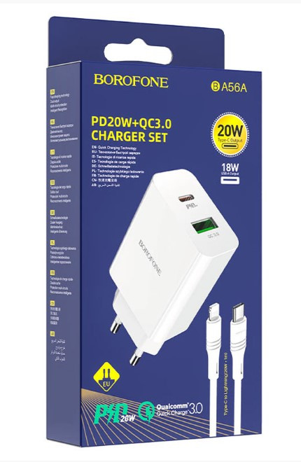 СЗУ BOROFONE BA56 Lavida 3.0A,, 18W с кабелем Lightning-на Type-C