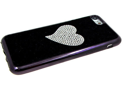 Силикон для XIAOMI Redmi 7, люрекс, сердце из страз, черный