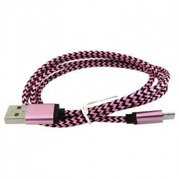 USB кабель для Micro WALKER C310 в матерчатой обмотке, розовый