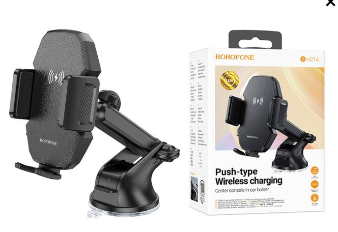 Автодержатель BOROFONE BH214, Adelante wireless fast charging car holder