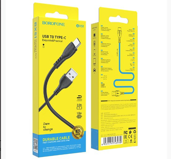 USB кабель для TYPE-C BOROFONE BX51, Triumph, 3A, 1 м