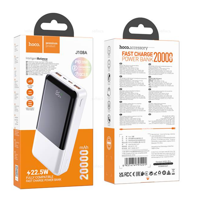 Внешний аккумулятор HOCO J108A 20000mAh. черный