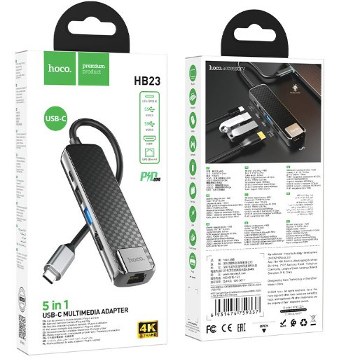 USB HUB HOCO HB23, Easy view” HDTV,  USB3.0,  USB2.0 , RJ45,  PD