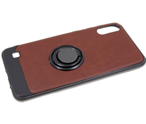 Накладка для SAMSUNG A205F (A20)/A305F (A30), под кожу с кольцом, коричневый