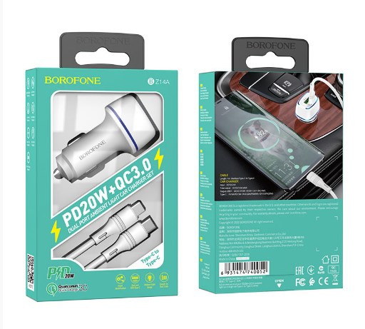 АЗУ BOROFONE BZ14A Mercury. QC3.0. PD 20W, 3A, кабельType-C