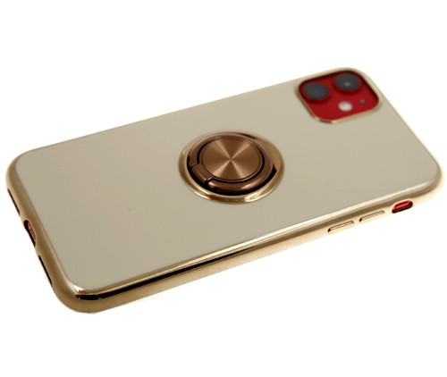 Силикон для SAMSUNG A20S A207F, Глянцевая, с кольцом, бежевый