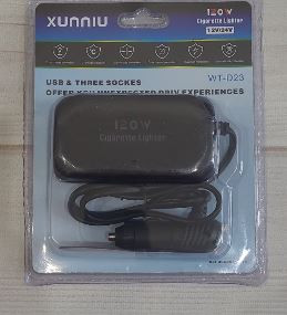 Переходник в прикуриватель на 3 ЗУ, 2 USB с переключателем Q6