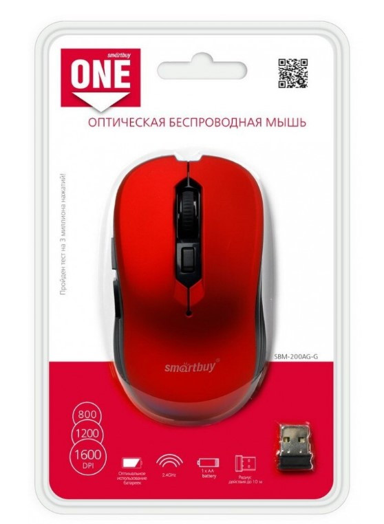 Мышь беспроводная Smartbuy ONE 200AG, красная