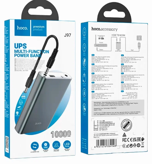 Внешний аккумулятор HOCO J97 UPS 10000 mAh 1 USB, LED