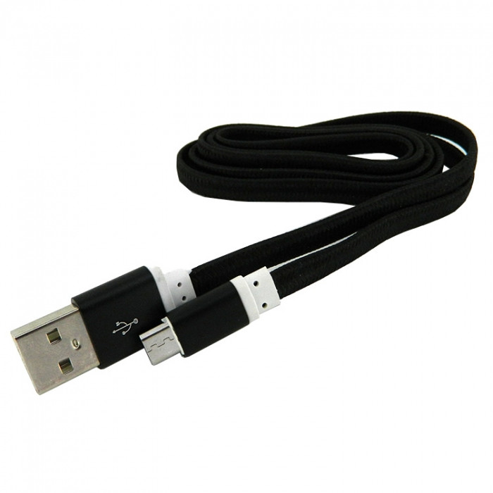 USB кабель для Micro WALKER C330 в матерчатой обмотке, плоский, черный