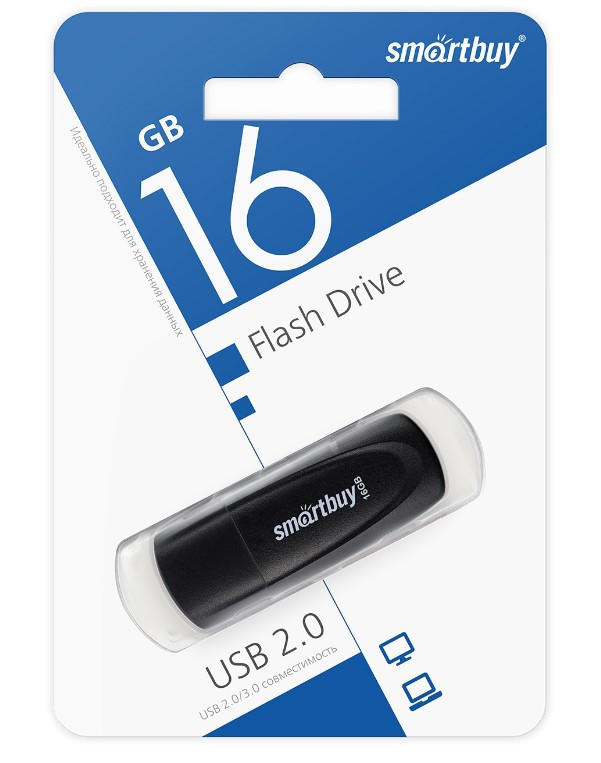 Флеш-накопитель 16Gb SmartBuy Scout, USB 2.0, черный