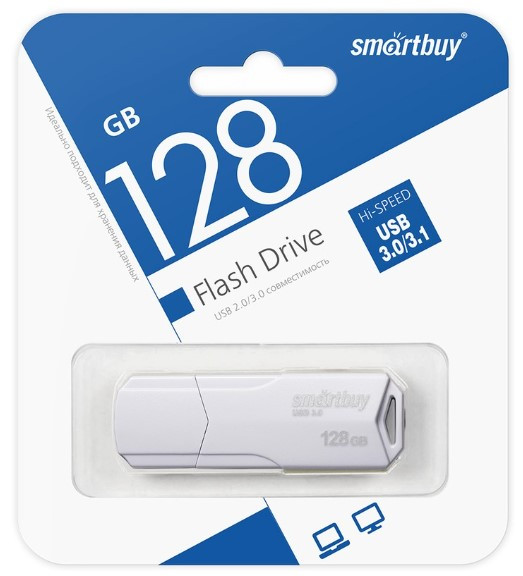 Флеш-накопитель 128Gb SmartBuy Clue, USB 3.1 белый