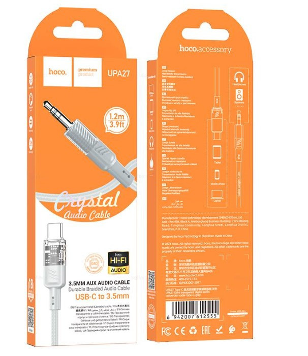 Кабель AUX HOCO UPA27, AUX Jack 3.5 (m) - Type-C (m), 1 м