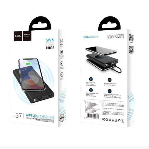 Внешний аккумулятор HOCO J37 Wisdom WsC, с беспроводной зарядкой 10000 mAh, 2,0А