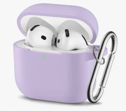 Чехол Airpods 4 Silicon Case с карабином, сиреневый