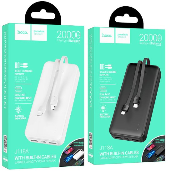 Внешний аккумулятор HOCO J118A Speed energy 20000mAh 2USB Type C, MicroUSB, кабель Lightning, Type C