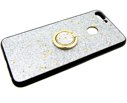 Силикон для Huawei Honor 8X, блестки с кольцом, серебро